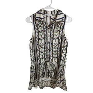 RO&DE Sleeveless Collared Button Up Shirt Women's Size S Floral Stripe Tunic